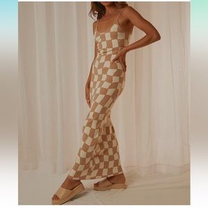 Checkered Tan Maxi Dress